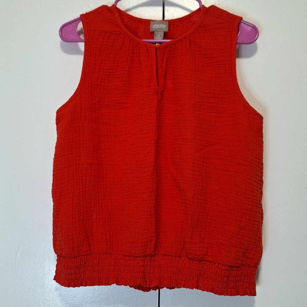 Chico's Cotton Gauze Tank W Smocked Hem Size 1 (Medium/8)